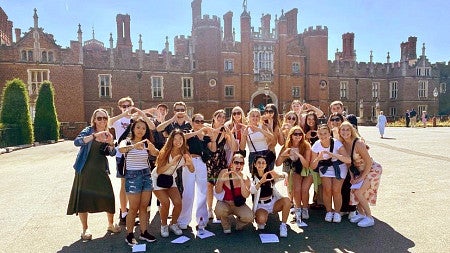 SOJC PR and Advertising students in front of the Hampton Court Palace