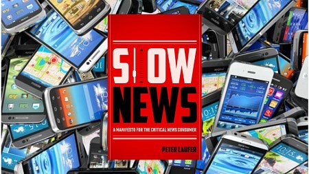 bold title slow news on top of a background full of smart phones
