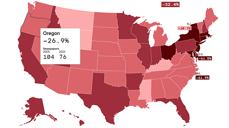 map of the US with states in shades of red