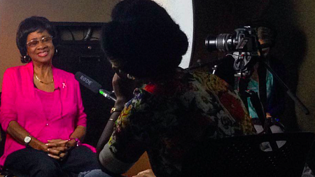 carolyn hinton being interviewed on camera