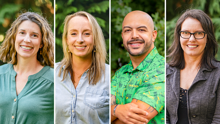 digital collage of four SOJC faculty portraits