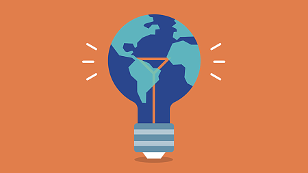 Graphic design of a globe in a lightbulb.
