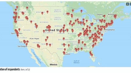 Map showing the nationwide spread of people surveyed