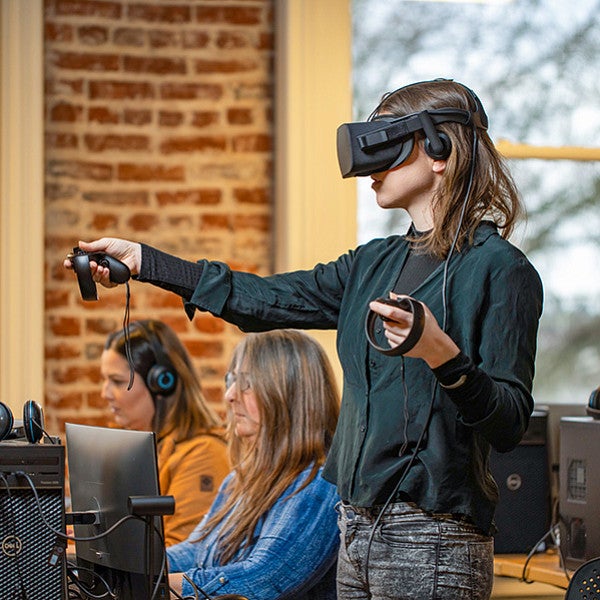 a person wearing a VR headset