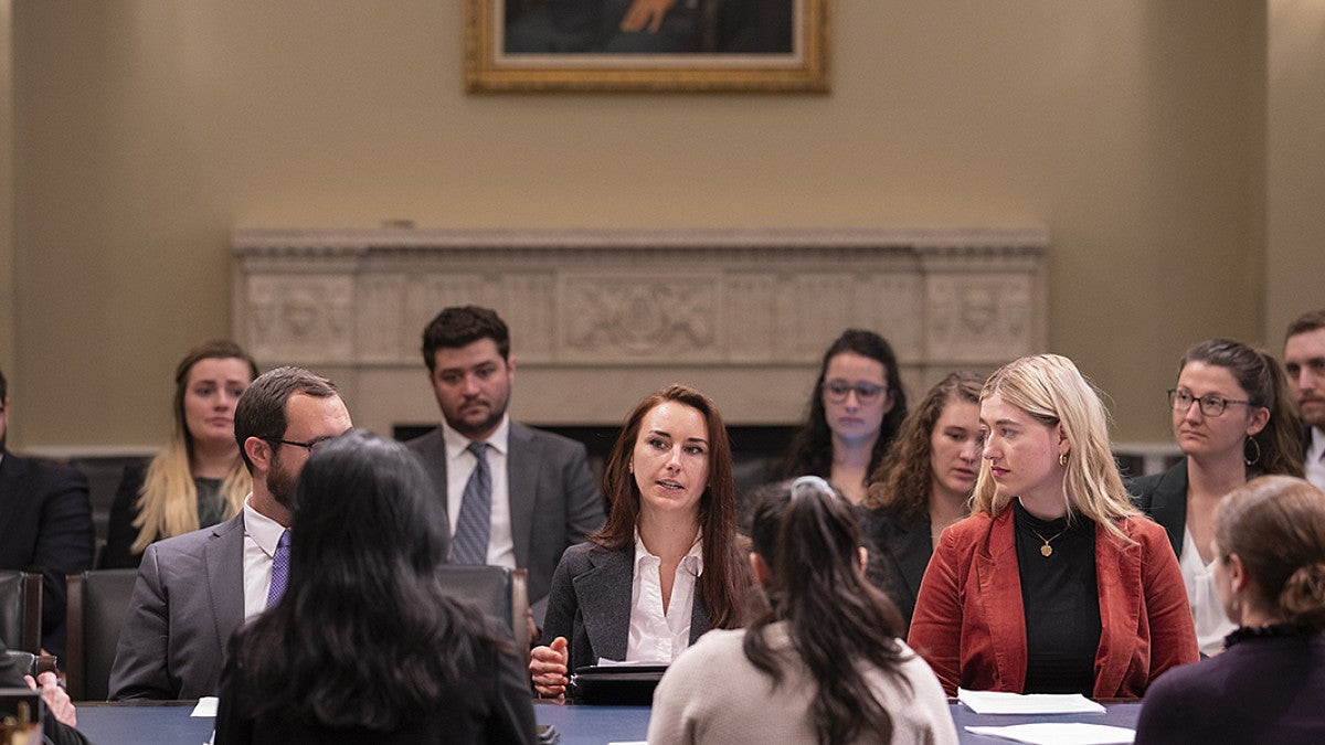 Law students present their policy research on integrating labor standards into climate change policy to the Select Committee on the Climate Crisis 