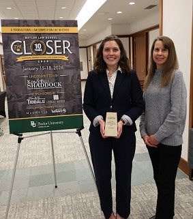 Third-Year Law Duck Adelaide Fitzgerald with Assistant Clinical Professor Kristie Gibson