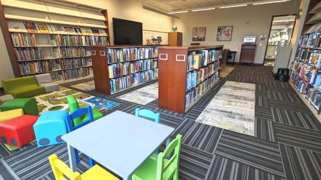 Book shelves, children's seating