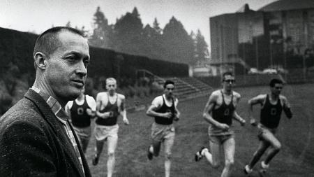 ill Bowerman, the Oregon track boss, eyes a quintet of his famed distance runners