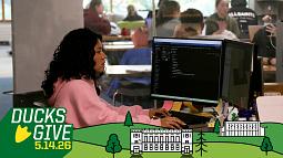Student working at computer in the DeArmond MakerSpace