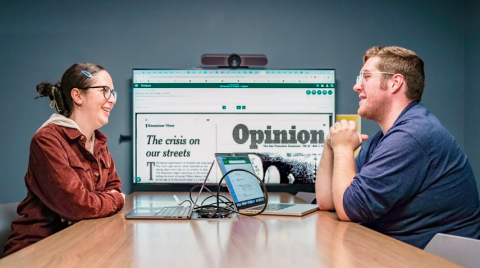 Talia Paz (left), librarian subject specialist and teaching liaison for Journalism
