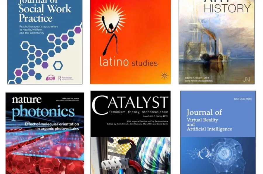 Cover images of six academic journals. 