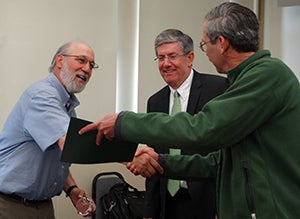 David Blackwell with President Michael Gottfredson and Associate Dean Natural Science Dana Johnston David Blackwell with President Michael Gottfredson and Associate Dean Natural Science Dana Johnston