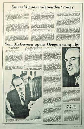 July 1, 1971, the day the Emerald became an "independent publishing corporation...financially and legally separate from the University." Photograph courtesy UO Libraries - Special Collections and University Archives
