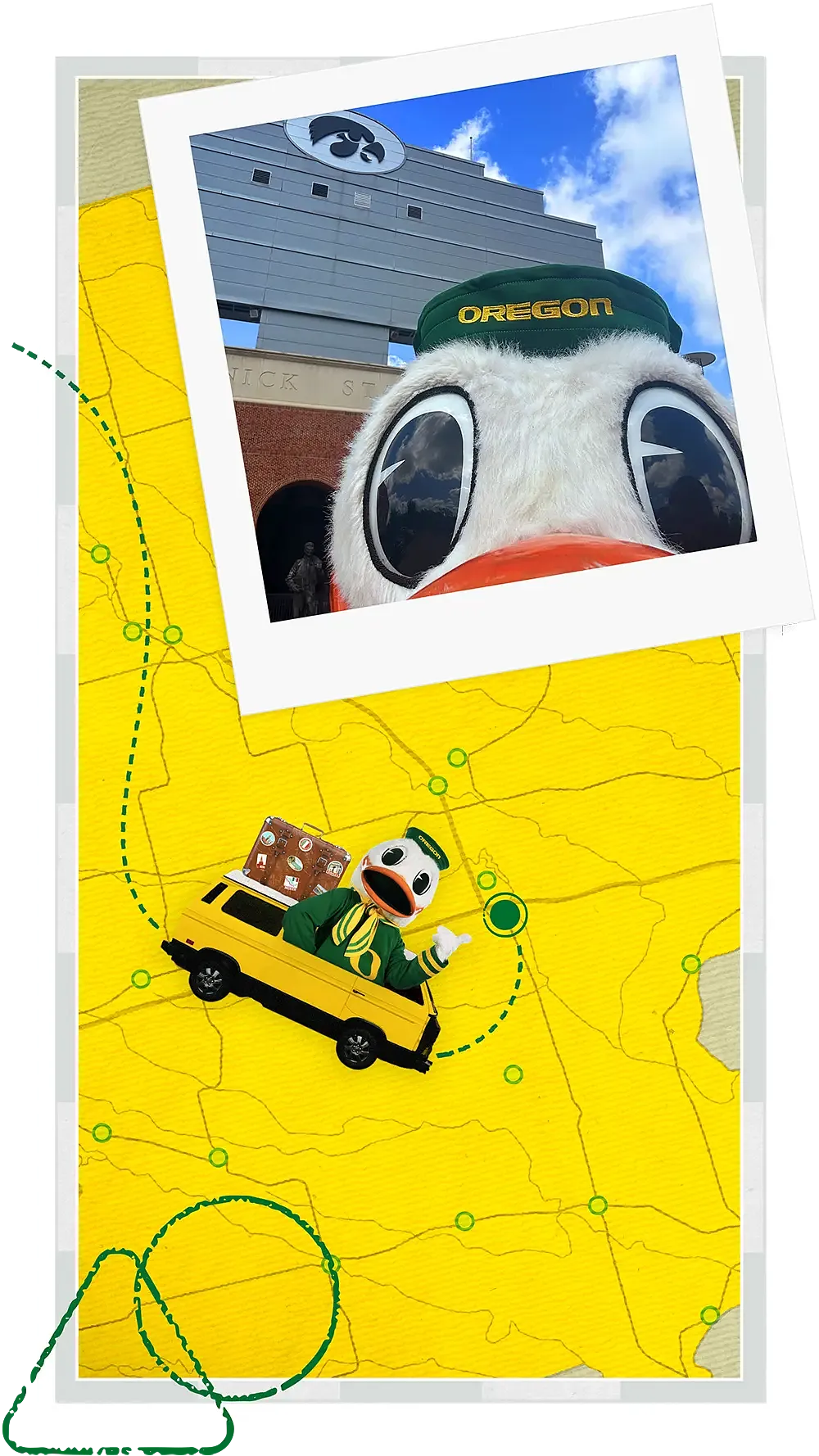 The Oregon Duck selfie at the University of Iowa's football stadium