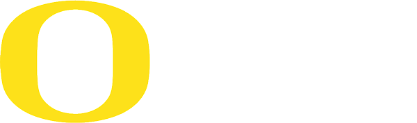 Yellow UO O logo with a white Big Ten logo