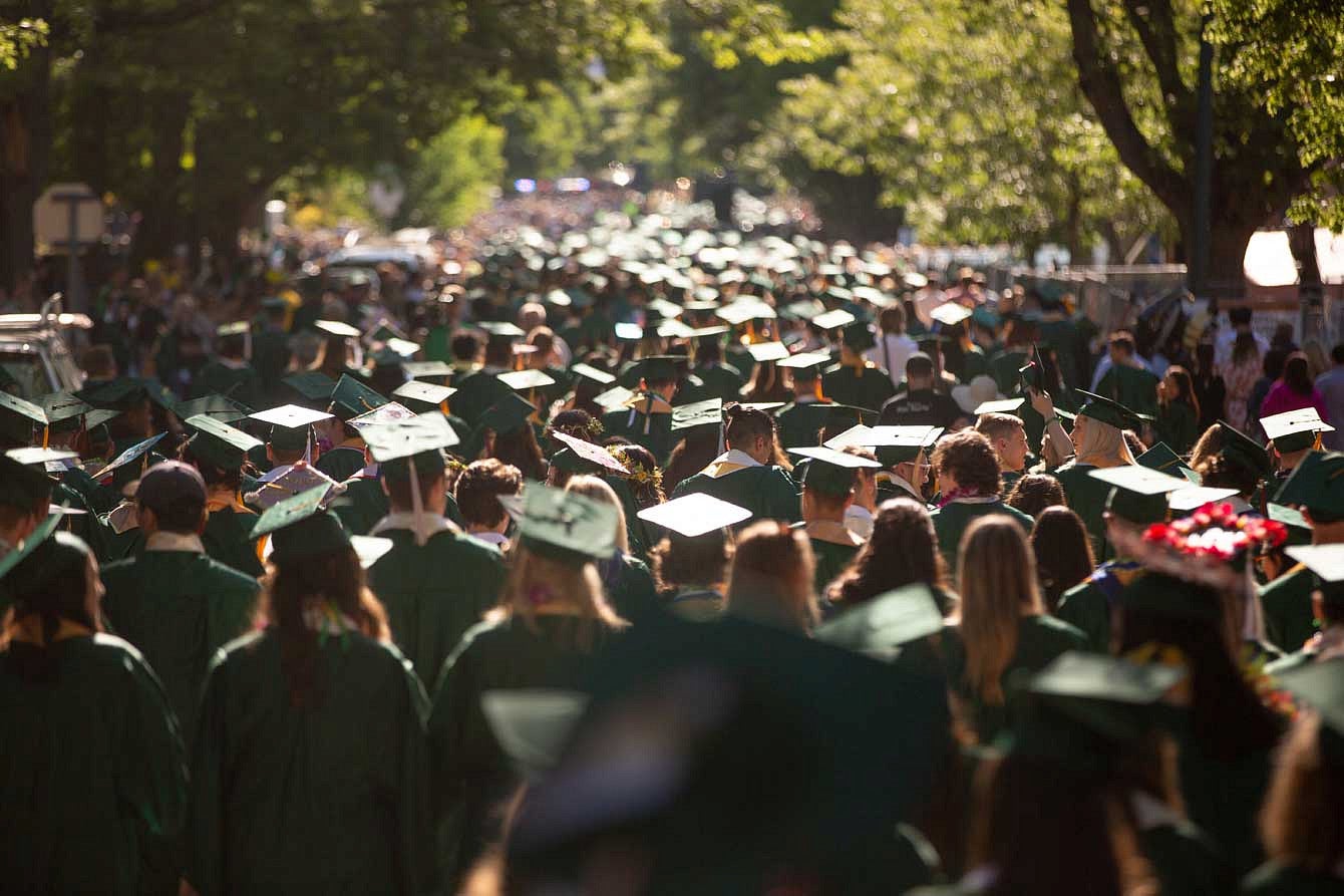 A view of the Duck Grad Parade from above