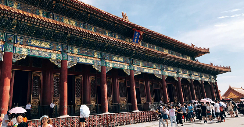 View of a Chinese temple from a street