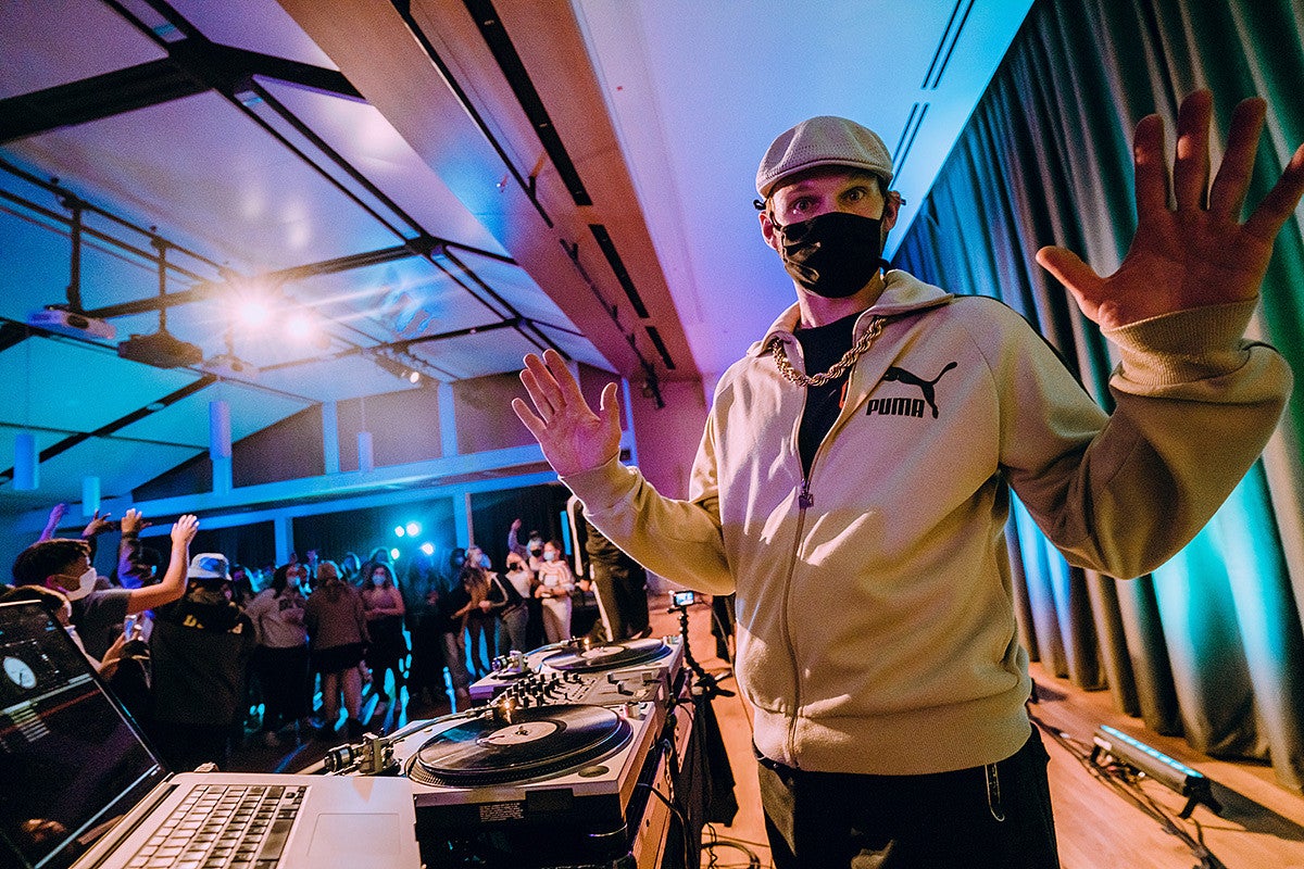 DJ food stamp performing on turntables