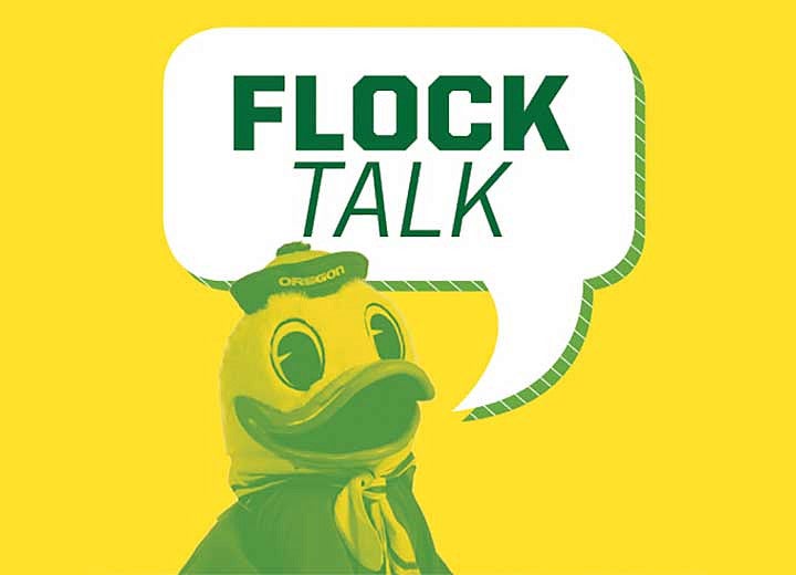 The Duck with a conversation bubble that says Flock Talk