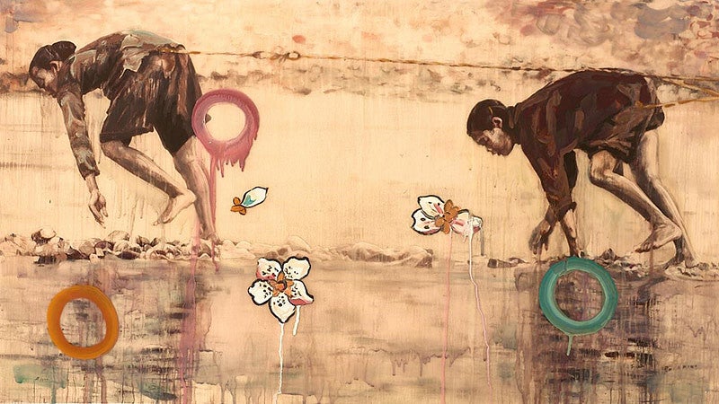 Mother, Daughter and River, 2016 Mixed media, 23 x 41 inches 