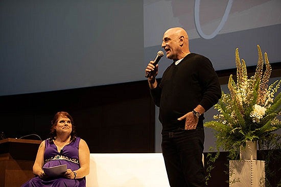 Alan Nierob (right), who had been Jenner's friend for decades, became her communication strategist to help Jenner take back her narrative from the gossip rags. Photograph by Emily Pearson, University Communications