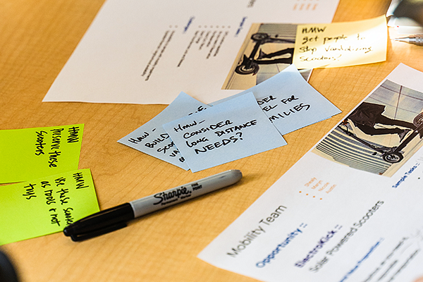 brainstorming notes and a sharpie on a table