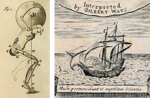 Detail from Giovanni Alfonso Borelli, De motu Animalium [On the Motion of Animals](Rome: Bernabò, 1680), Table VI. RBC QP 301.B6 1680 v. 1. and, William Borlase, Natural History of Cornwall (Oxford: Jackson, 1758), 239, 254. RBC x QH138.C8 B7