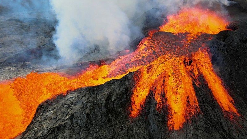 Lava flowing from a volcano in Iceland