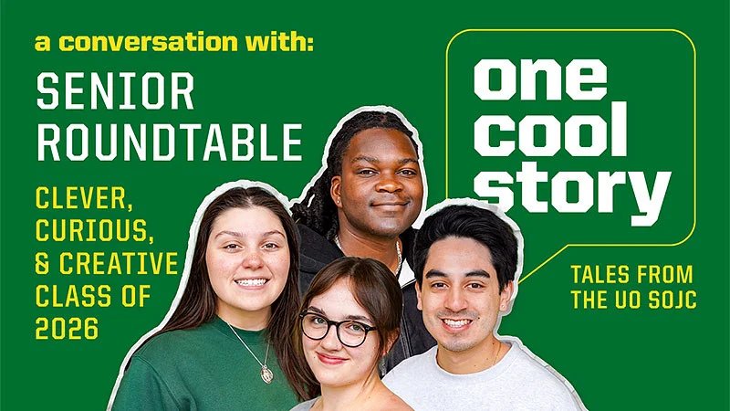four students in a graphic advertising the Senior Roundtable