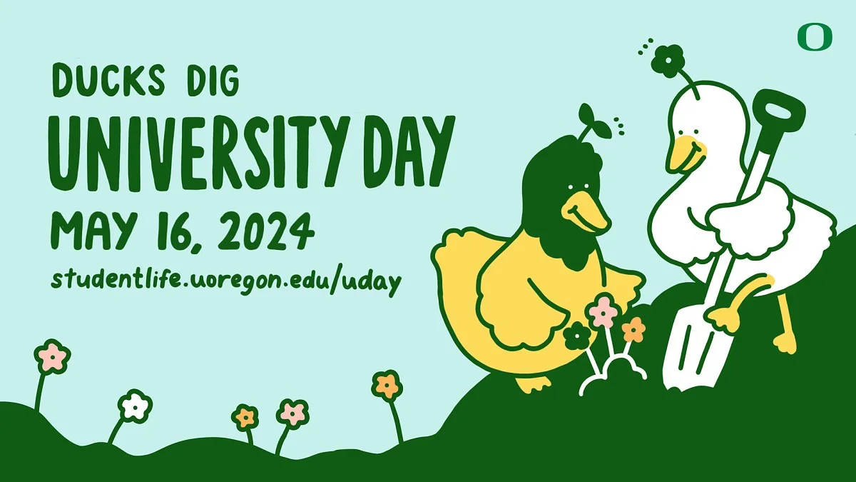 Ducks planting flowers on University Day May 16, 2024