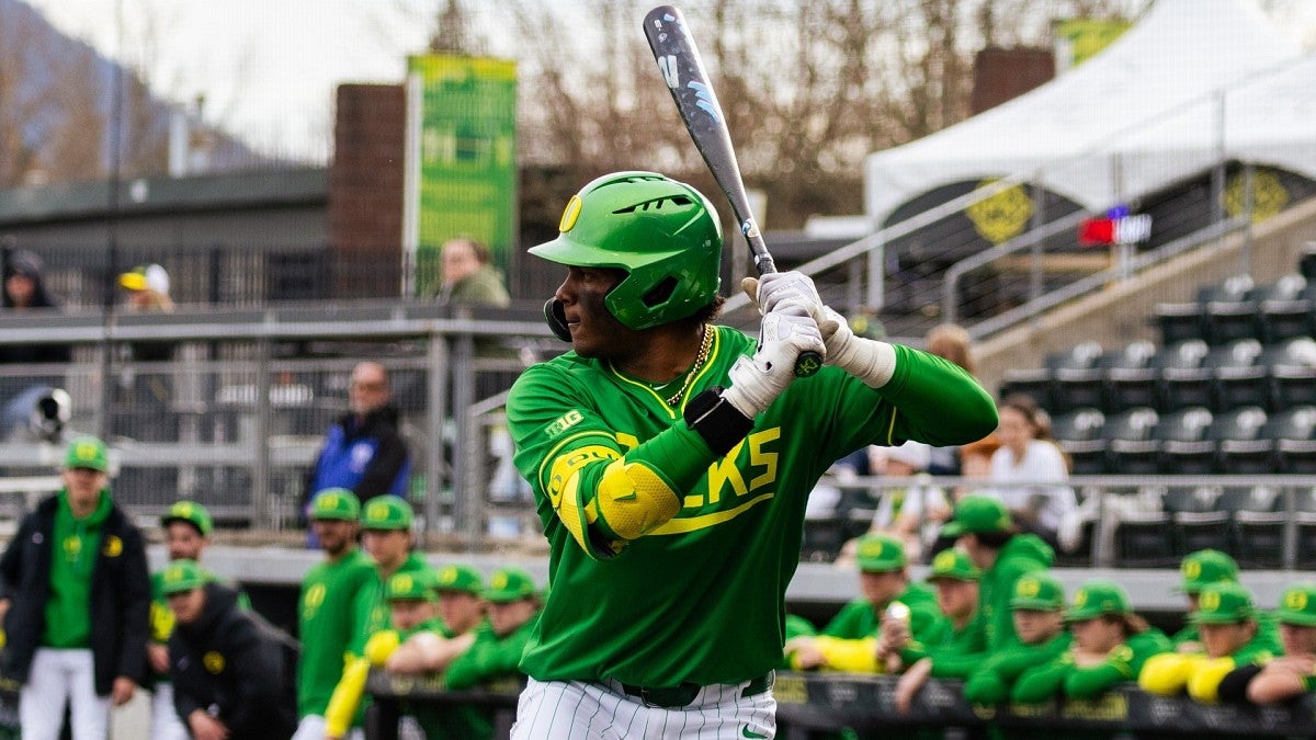 UO baseball player at bat