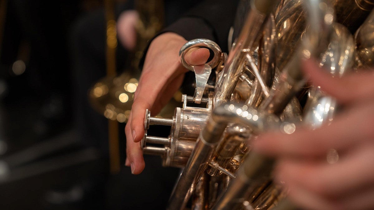 horn ensemble in Beall Hall