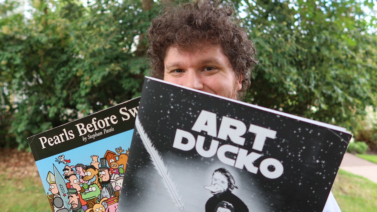 Milshtein turned a childhood love of comic strips into Art Ducko, a UO comics magazine (photo: Matt Cooper, University Communications)