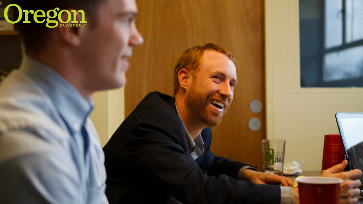 Oregon Daily Emerald publisher Ryan Frank '99. Frank is charged with leading the evolution of the organization from a traditional newspaper publishing enterprise to a multimedia endeavor. Photograph by Ivar Vong - Oregon Daily Emerald