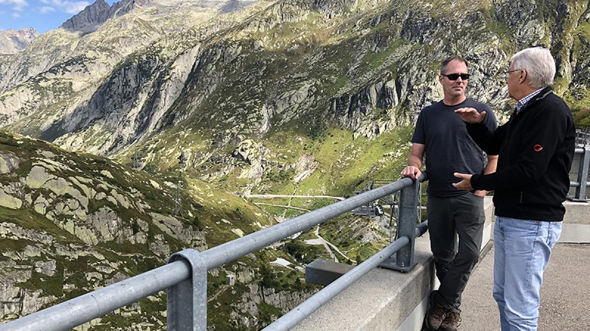 Mark Carey chats with Wilfried Haeberli, a glaciologist at the University of Zurich