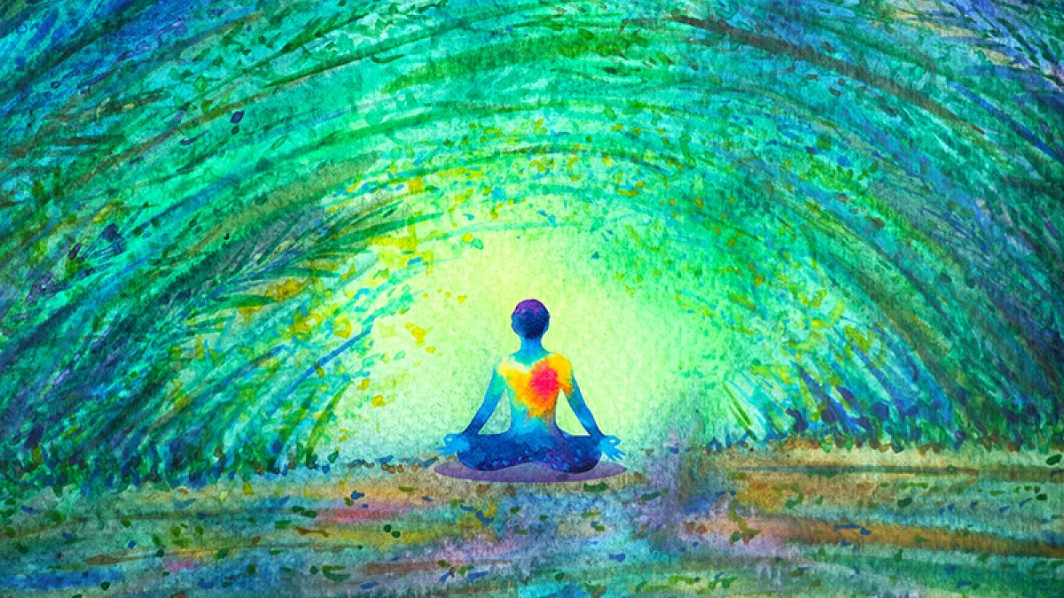 illustration of person in lotus yoga pose