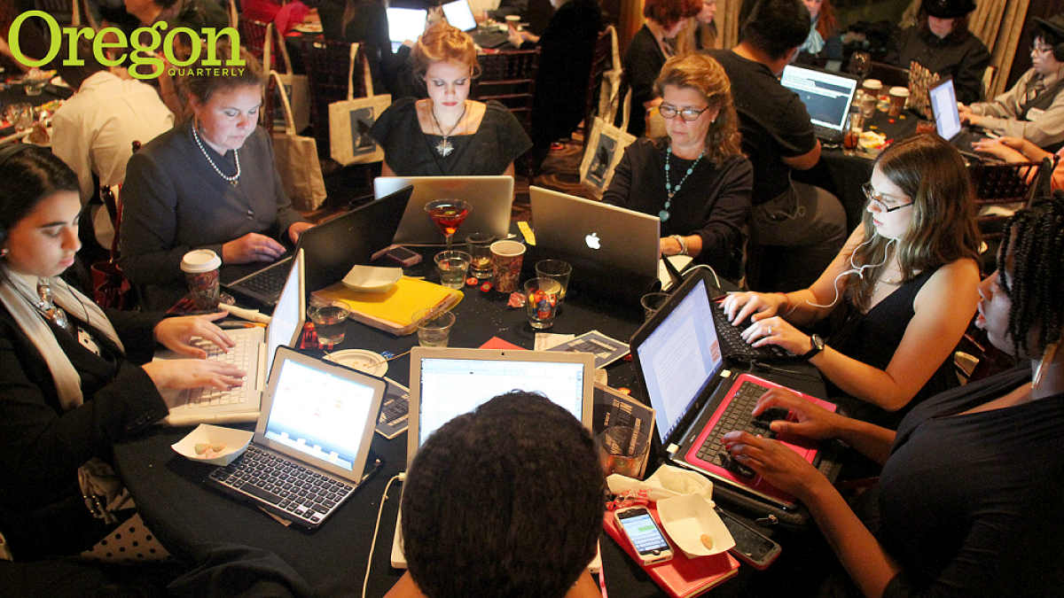 Participants busily at work during The Night of Writing Dangerously. Photograph by Veronica Weber