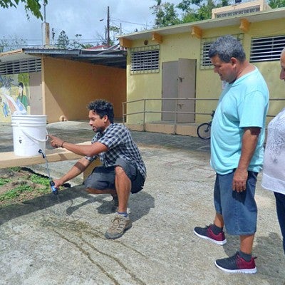 Clean drinking water was scarce, prompting the use of filtration systems. Photo courtesy of Lupe Partida and Bareerah Zafar
