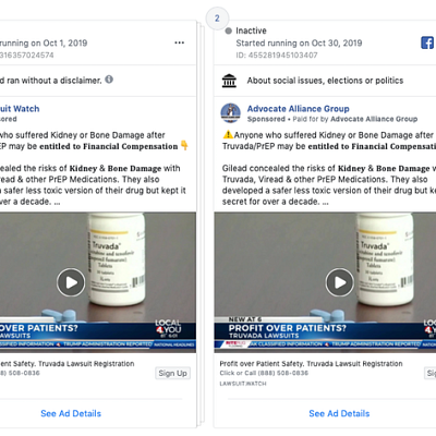 Truvada ads on Facebook
