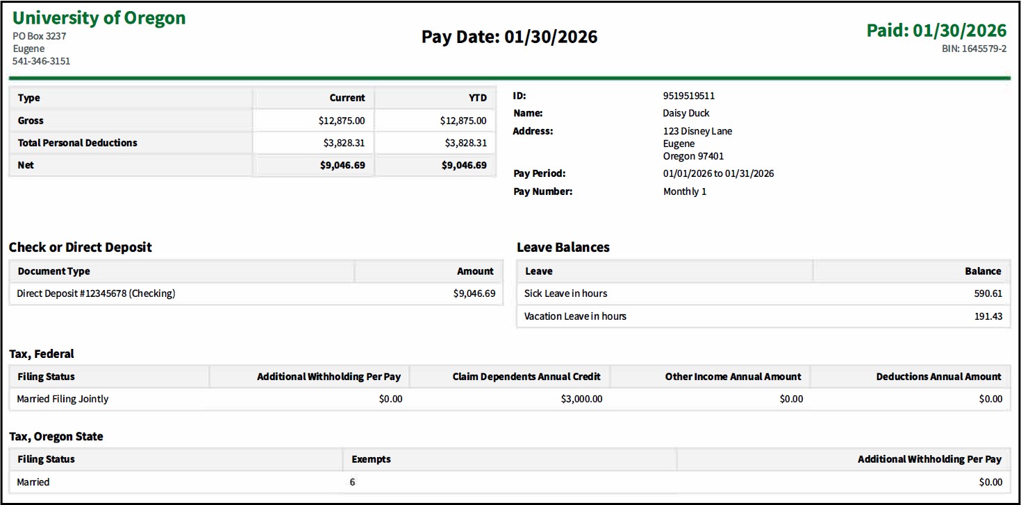Top Portion of Earning Statement