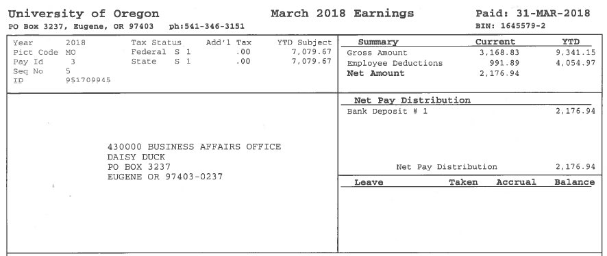 Top Portion of Earning Statement