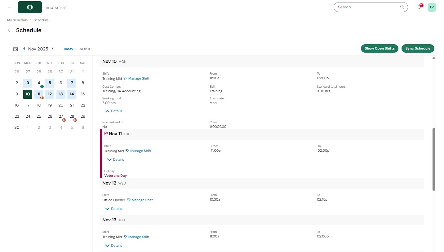 Picture of UKG Ready employee schedule
