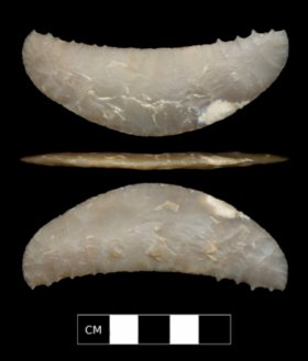 Image shows views of a chert crescent found on San Miguel Island