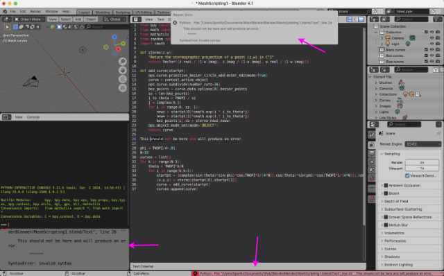 Error message returned by script