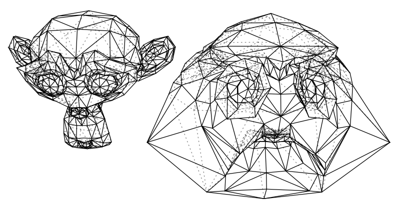 Line drawing of Suzanne and Suzanne inside out