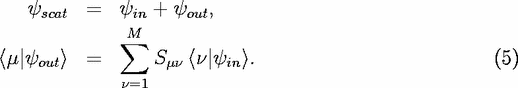    yscat =   yin + yout,
              sum M
<m |yout>  =      Smn <n|yin>.                         (5)
             n=1
