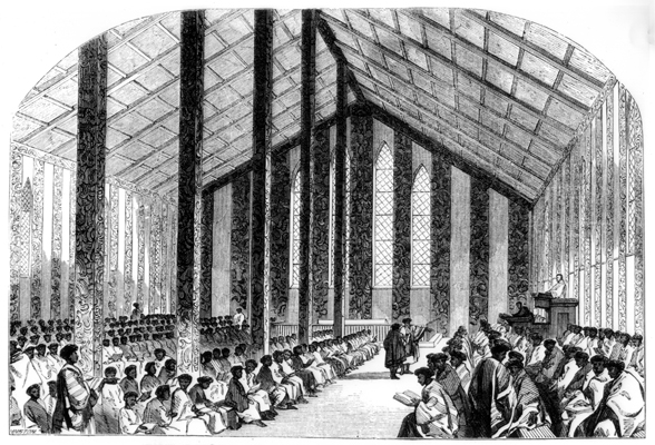 Manutuke IIB, Interior as originally planned, with a single “stemmed” manaia panel.