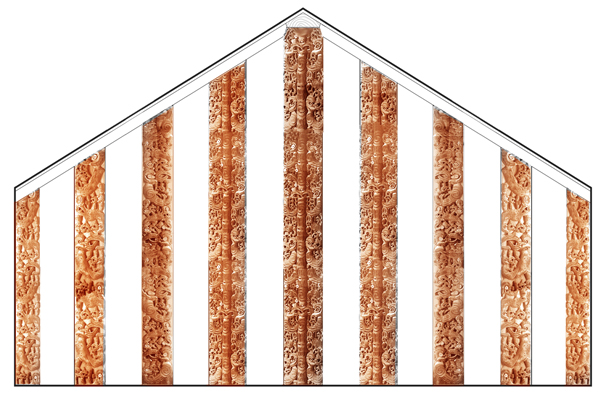 Author’s conjectural reconstruction of Manutuke II'Bs end wall with three “stemmed” manaia panels