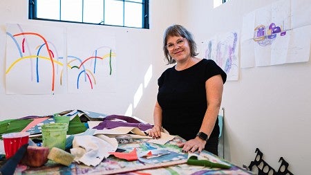 Amanda Wojick in her art studio at UO Northsite