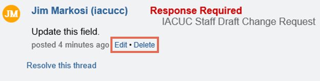 Screenshot of note options to edit or delete the note.